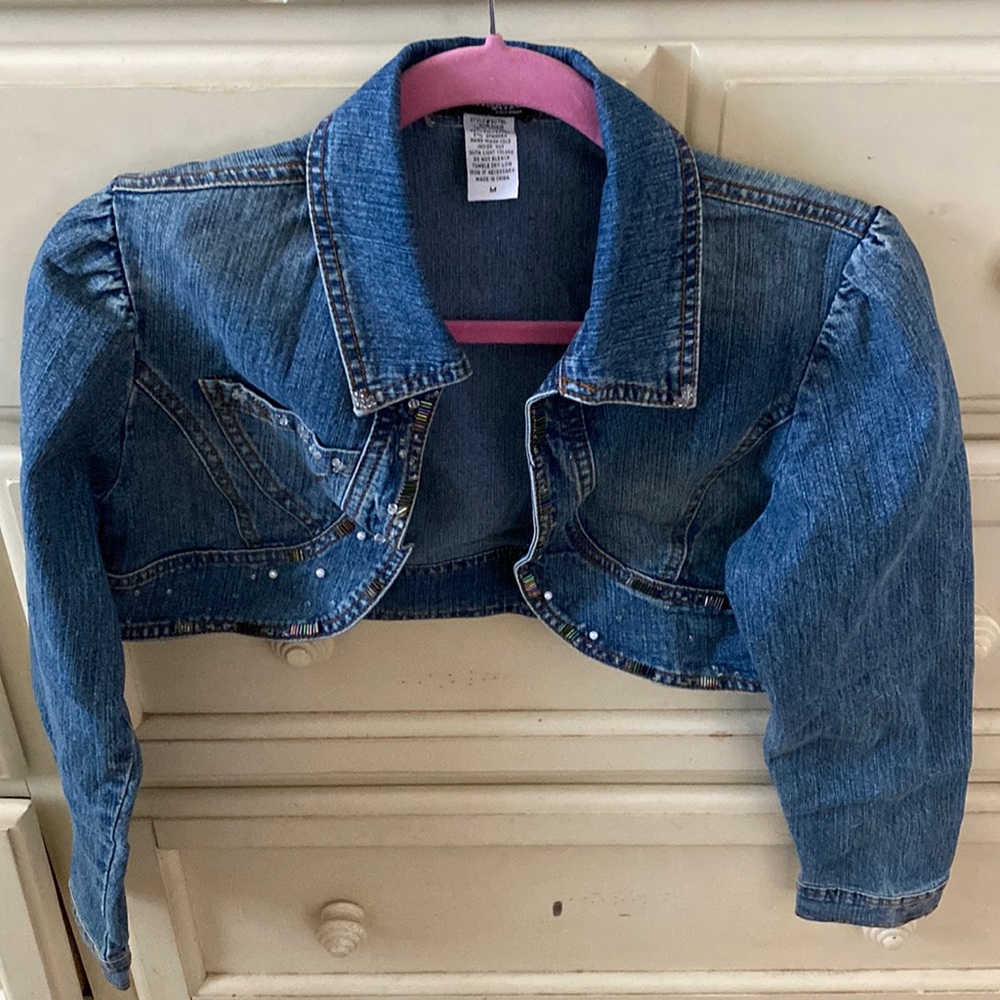 Girls , medium , Jean jacket.Never worn. Nice beading.